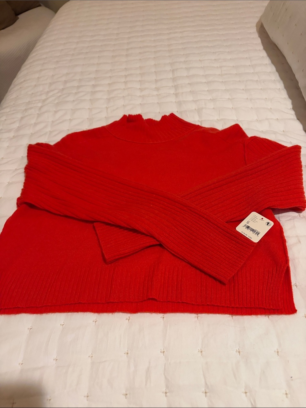 Free People Red Ribbed Turtleneck Sweater